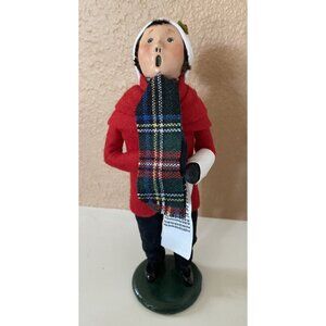 Byers Choice 1986 Boy Caroler Sheet Music Red Jacket Plaid Scarf Wht Cap Signed